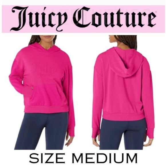 Juicy Couture Sport Hyper Pink Hoodie Size Medium Pullover Y2K Comfy Casual - Picture 1 of 7